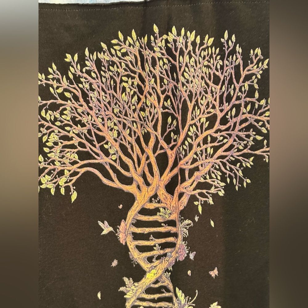 Up Cycled Tree Of Life Blue Denim Shirt - Picture 10 of 14
